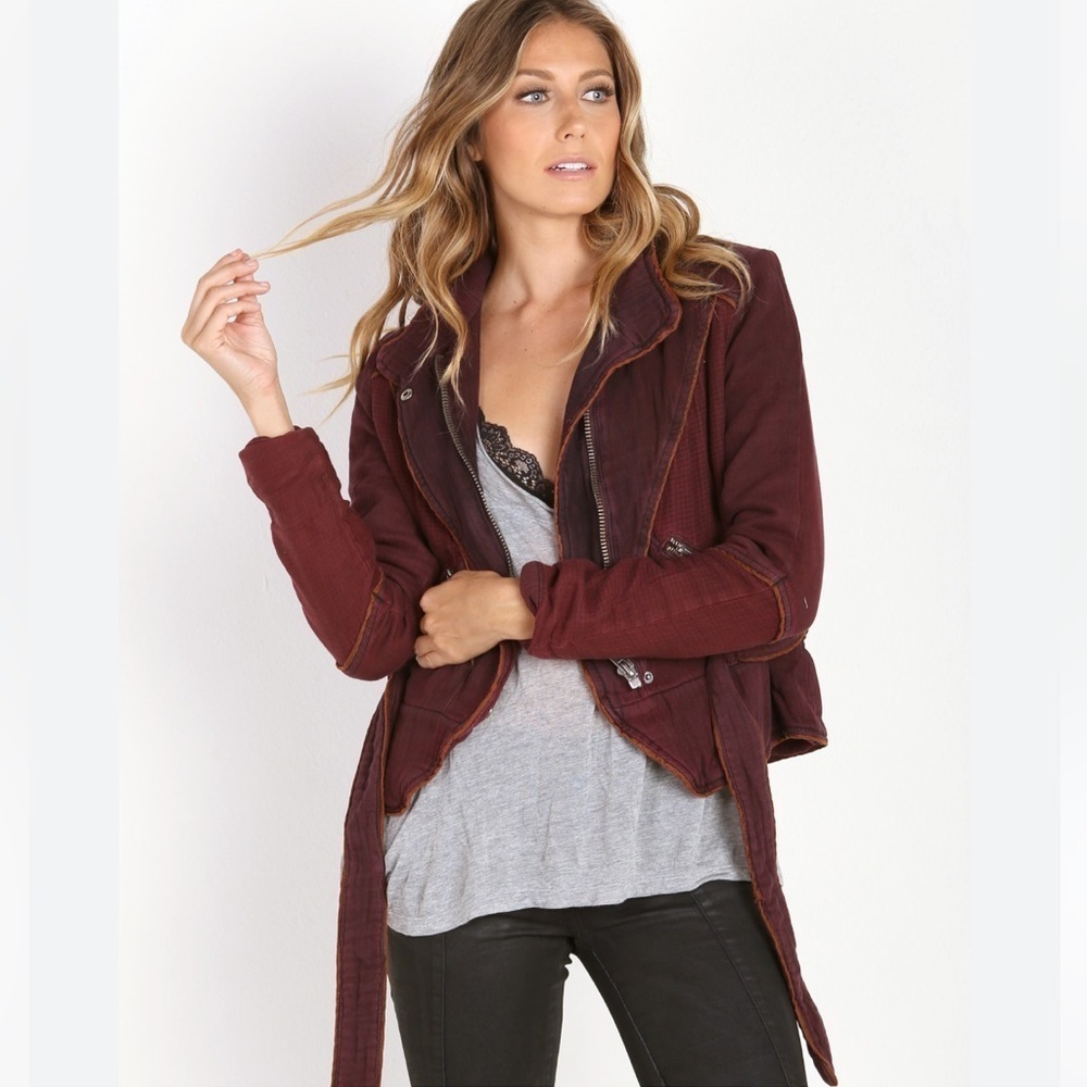 Free People Double‎ Cloth Twill Wrap Jacket BlackBerry XS